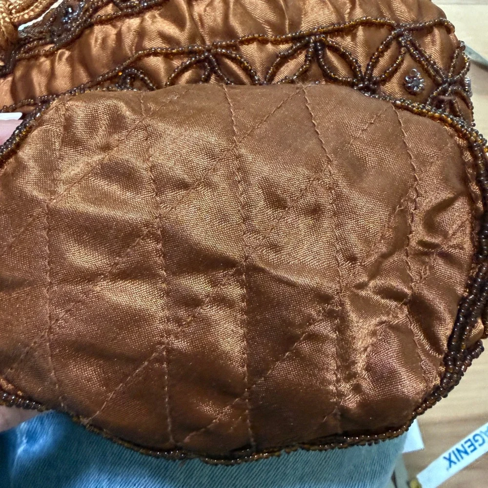 Handmade Indian Potli Clutch Bag Brown Silk Beaded Drawstring Festival BOHO